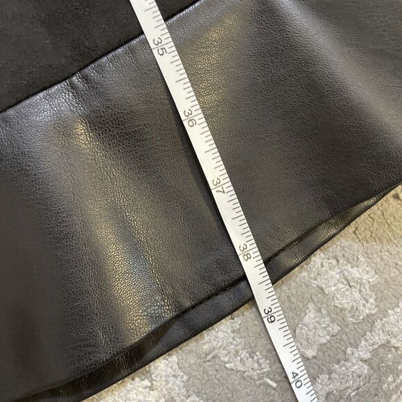 Calvin Klein Black Fit and Flare Dress‎ Faux Suede with Leather Trim Size 2 EUC - Picture 8 of 9